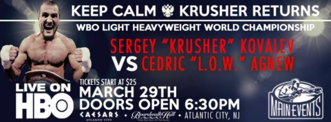 3/29 Kovalev-Agnew Undercard Announced